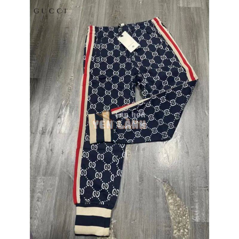 Gucci100% Nguyên Bản Unisex GG In Logo Phong Cách Jogger Cặp Đôi Athleisure Dây Rút Quần