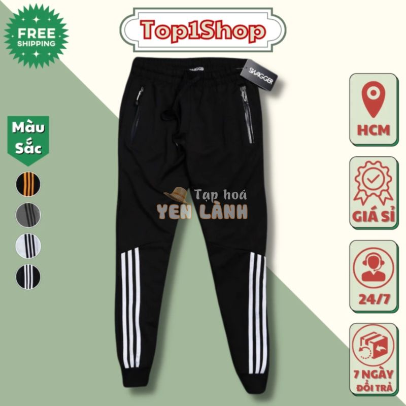 Quần jogger thể thao Unisex Túi Khóa Zip phối sọc chân có bo chất nỉ bông cao cấp-Đủ size dành cho nam nữ