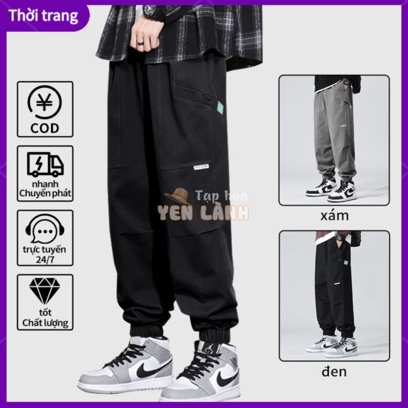 quần jogger thể thao nam,Quần ống rộng unisex thoáng khí, quần cargopants lưng thun basic hàn quốc mùa hè