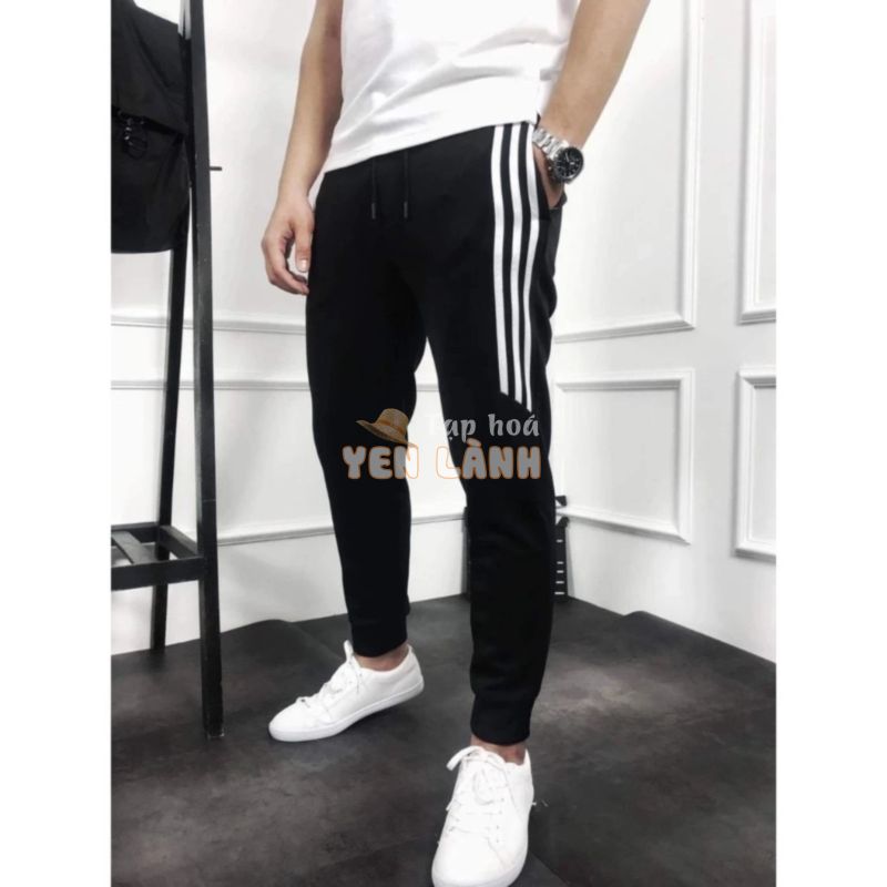 Quần jogger thể thao nam nữ chất vải đẹp co giãn 4 chiều dáng dài viền 3 sọc ngắn bo gấu