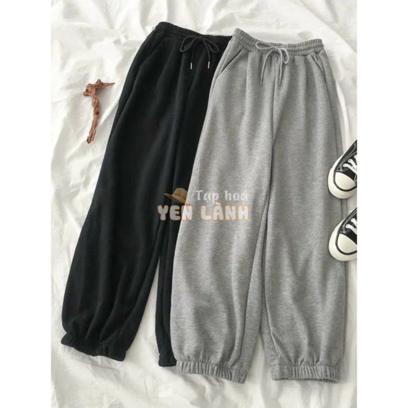 Quần jogger unisex bo gấu vải thun da cá, quần nỉ ống rộng nam nữ dáng thụng