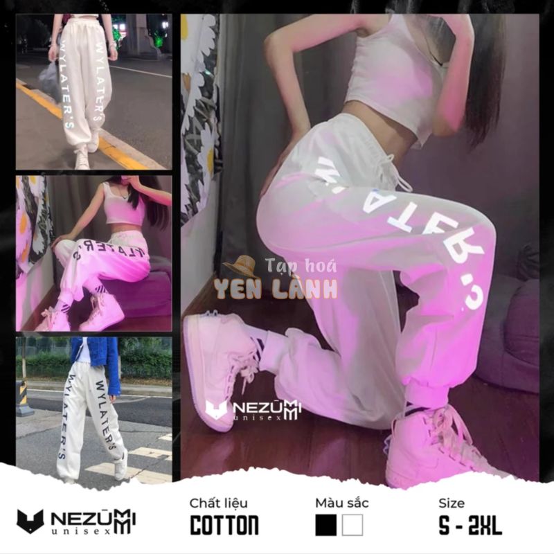 (Sẵn đen, trắng S M L XL 2XL) Quần jogger in chữ phản quang unisex nam nữ cá tính hip hop dance đường phố