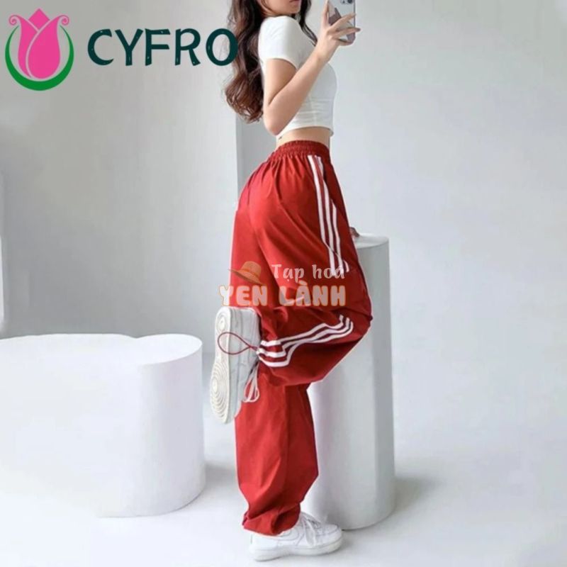 Quần chở hàng CYFRO Baggy, Quần Jogger nữ nhiều túi có dây rút, Quần dài cạp cao thời trang Y2K Sọc quá khổ Quần ống rộng thể thao