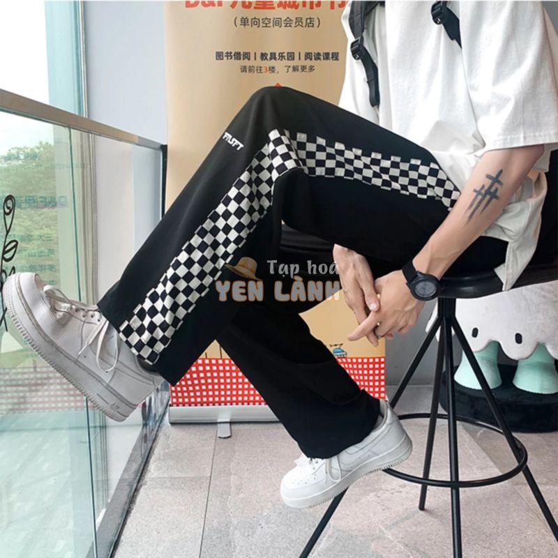 Quần culottes nam SOZO ống suông rộng viền sọc caro cá tính – JOGGER NAM 002C2C