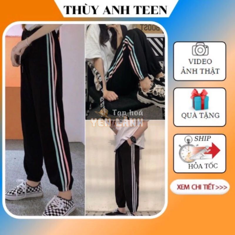 Quần thể thao 3 sọc boom thụng bo chun, quần thun kiểu dáng jogger sọc màu Unisex