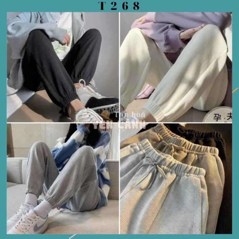 Quần dài nữ ống rộng chất tổ ong – Quần jogger thể thao unisex dày dặn phong cách Ulzzang T268