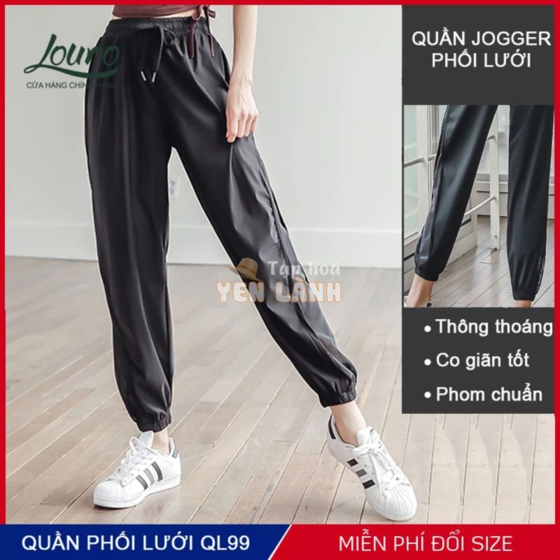 Quần Jogger tập gym, yoga nữ Louro QL99, kiểu quần joker trẻ trung phối lưới siêu thoáng, chất liệu co giãn 4 chiều