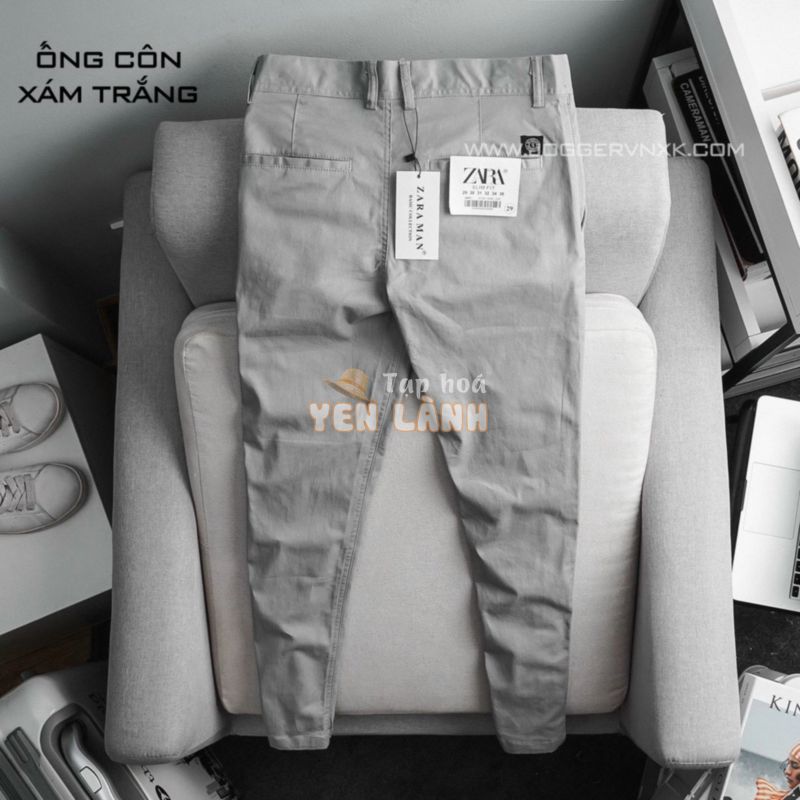 Quần Ống Côn, Quần Kaki Nam Nữ Ôm Dáng – Kaki Cao Cấp Za.r  [Xám Trắng]