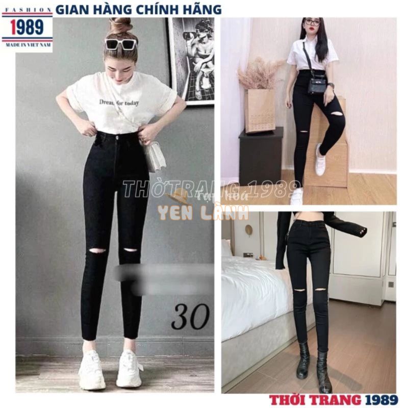 Quần thô kaki nữ rách hai gối kiểu dáng hàn quốc ulzzang ,quần lưng cao -THỜI TRANG 1989