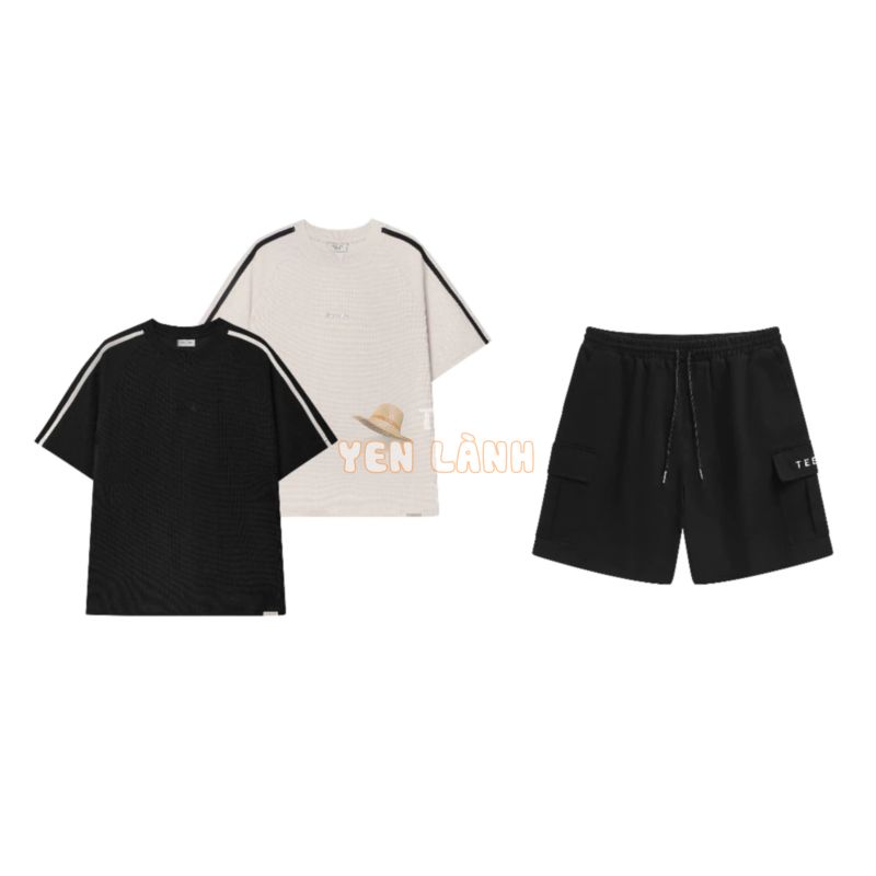 Combo Áo Thun Waffle + Quần Short Kaki Nam Nữ Teelab Local Brand Form Oversize CB005