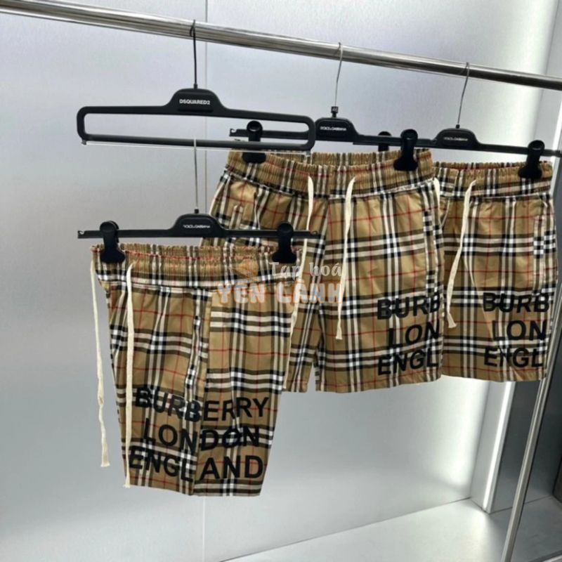 [Ge] Quần short nam Burberry hoạ tiết kẻ sọc caro be in chữ BBR London England dây sữa thoáng mát đẹp #Hot #2024