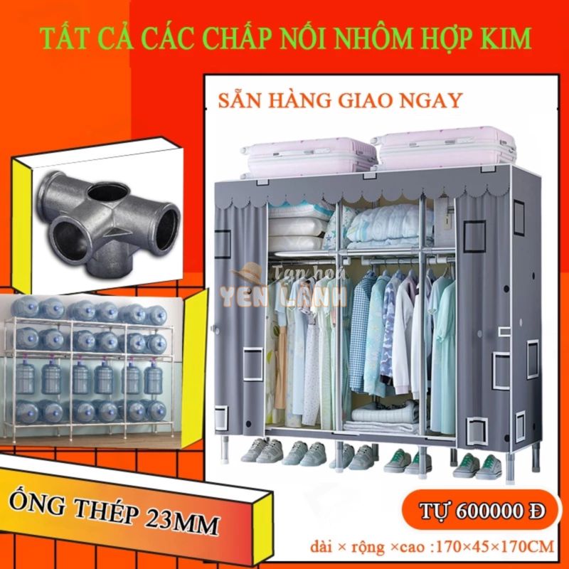 Tủ quần áo vải tủ quần áo trẻ em ống thép 20MM Khớp nối hợp kim nhôm có thể chịu lực 500 kg không gỉ dễ cài đặt