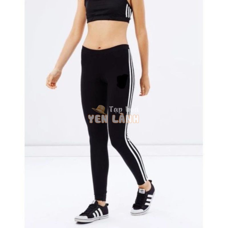 Quần legging 3 sọc nữ – Hàng Việt Nam chất lượng cao – Vải Umi đẹp màu đen phối 3 sọc trắng – Mặc nhà, đi học, đi chơi