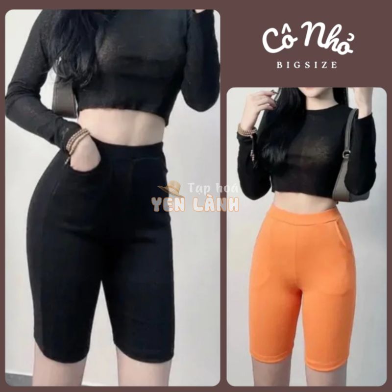 Quần Legging Ngố Bigsize Nữ Có Túi Lưng Chun Vải Thun Gân Co Giãn Thể Thao Q12