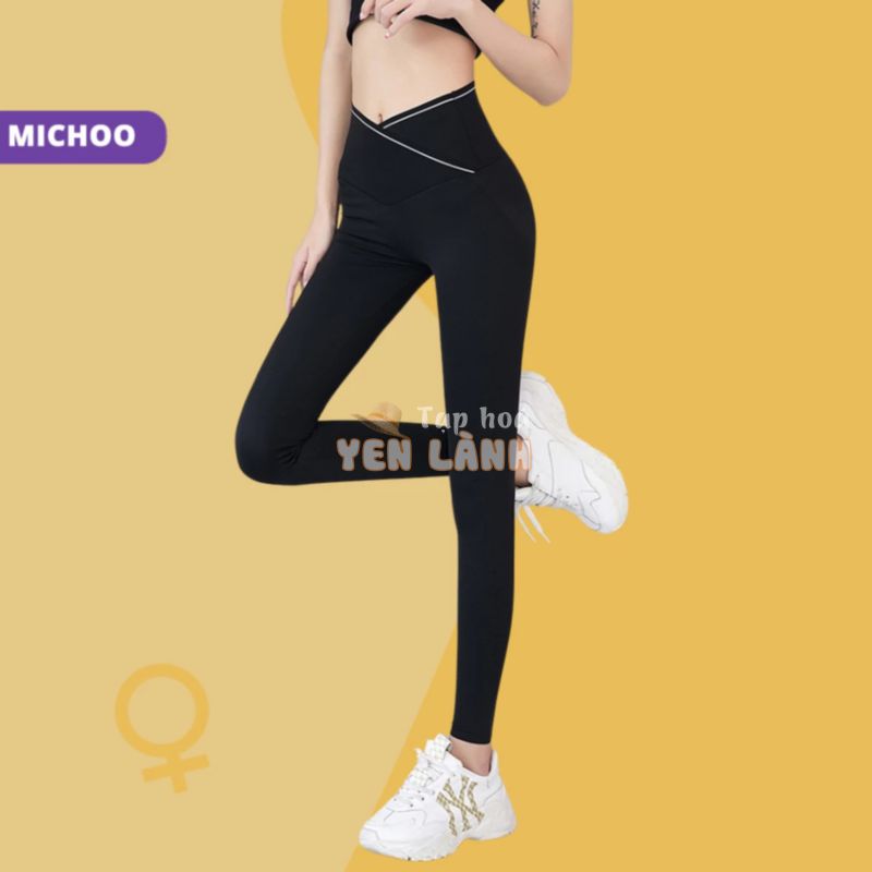 Quần Legging Cạp Chéo Thể Thao MICHOO chất liệu cotton hè thoáng mát, tập gym, yoga nữ