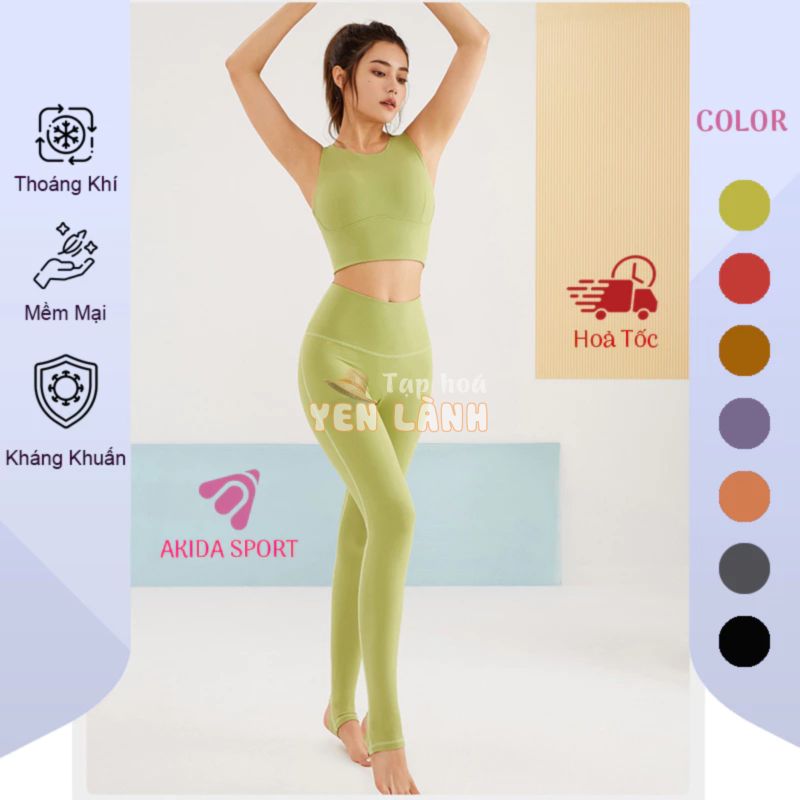 Set Bộ Tập Yoga Gym A-103 Áo Croptop Mút Liền + Quần Legging Đạp Gót Siêu Hắc Dáng Cao Cấp