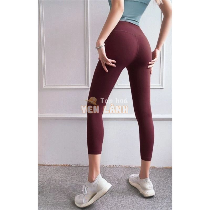 Quần legging lỡ cạp cao có khe để ĐT ví tiền tập gym Yoga qk1242