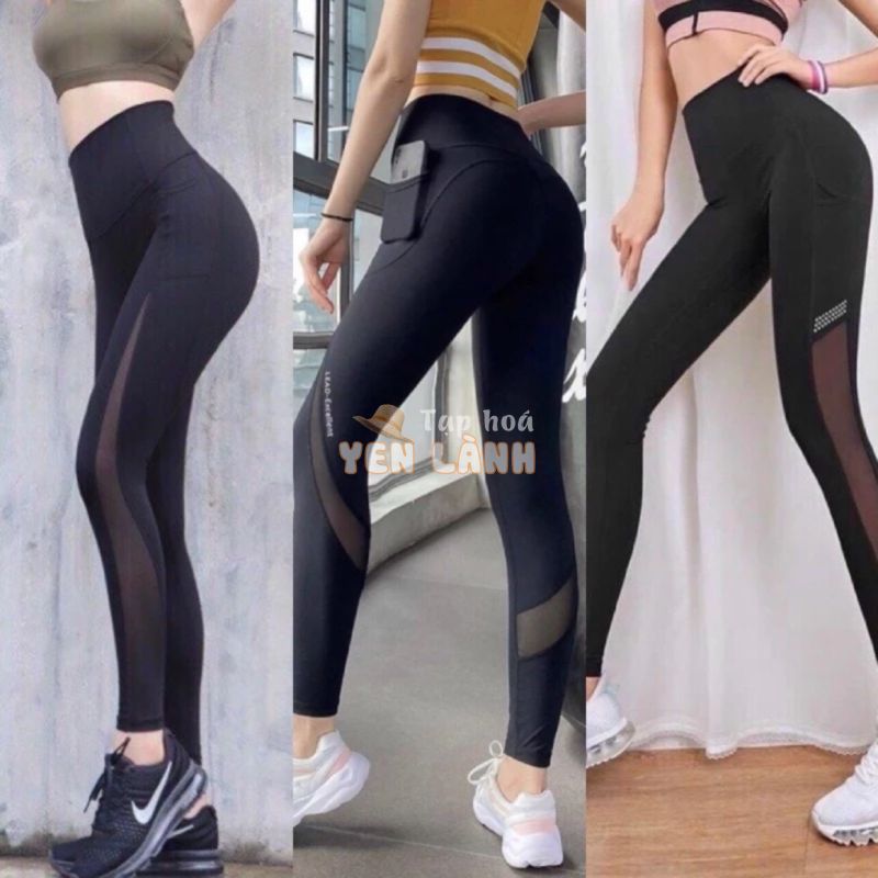 Quần tập Gym Yoga nữ [SALE] các mẫu quần dài legging phối lưới đẹp nhất, co giãn 4 chiều