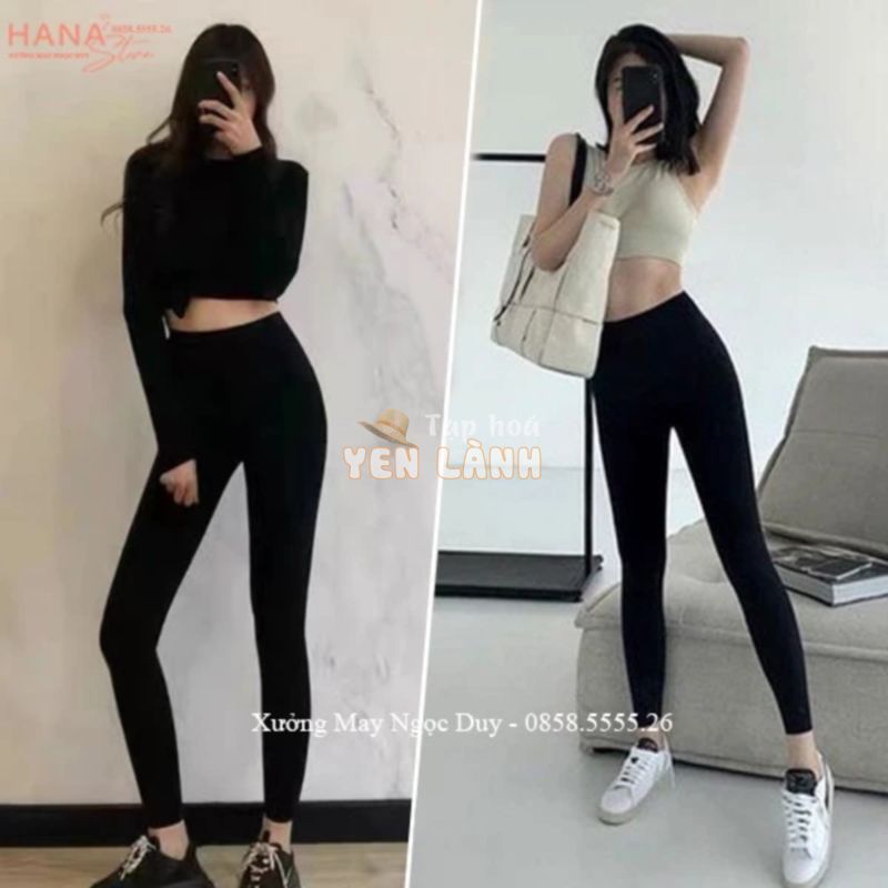 Quần legging dài nữ cạp cao nâng mông vải cotton dày mỏng co giãn – Quần tregging nữ trơn ôm bó body tập gym yoga ở nhà