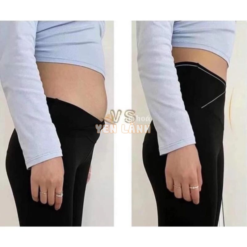 Quần Legging nữ Gen bụng viền cạp chéo thể thao – Viền sọc chữ