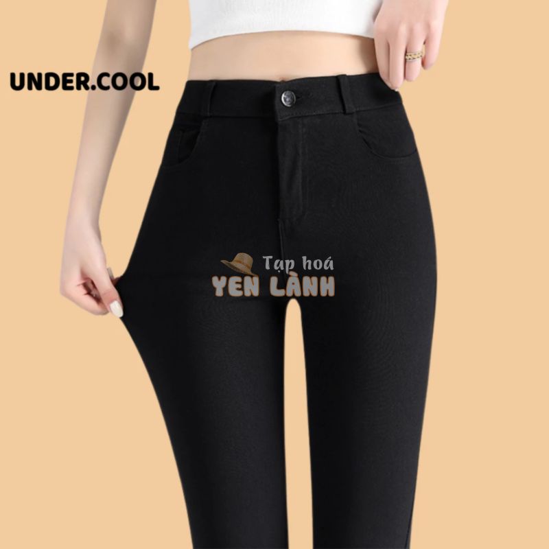 Quần tregging nữ UNDERCOOL lưng cạp cao dài dáng thun ôm bó legging skinny vải giữ nhiệt màu đen