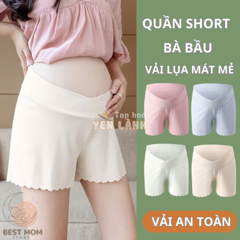 Quần Short Bầu Legging BESTMOM vải lụa mát dáng rộng, Quần đùi bầu mặc váy cạp chéo lưng thấp cho mẹ bầu