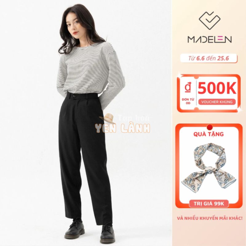 Quần Baggy Dáng Basic Màu Đen MADELEN, Quần Dài Nữ Công Sở Thiết Kế Đơn Giản Dễ Mix Đồ Nhiều Phong Cách