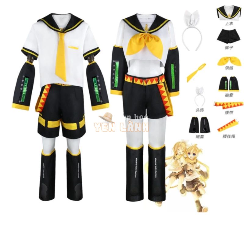 Anime rin len trang phục halloween đồng phục vocaloid cosplay tóc giả màu vàng quần áo đồng phục quần áo halloween lễ hội người lớn trẻ em