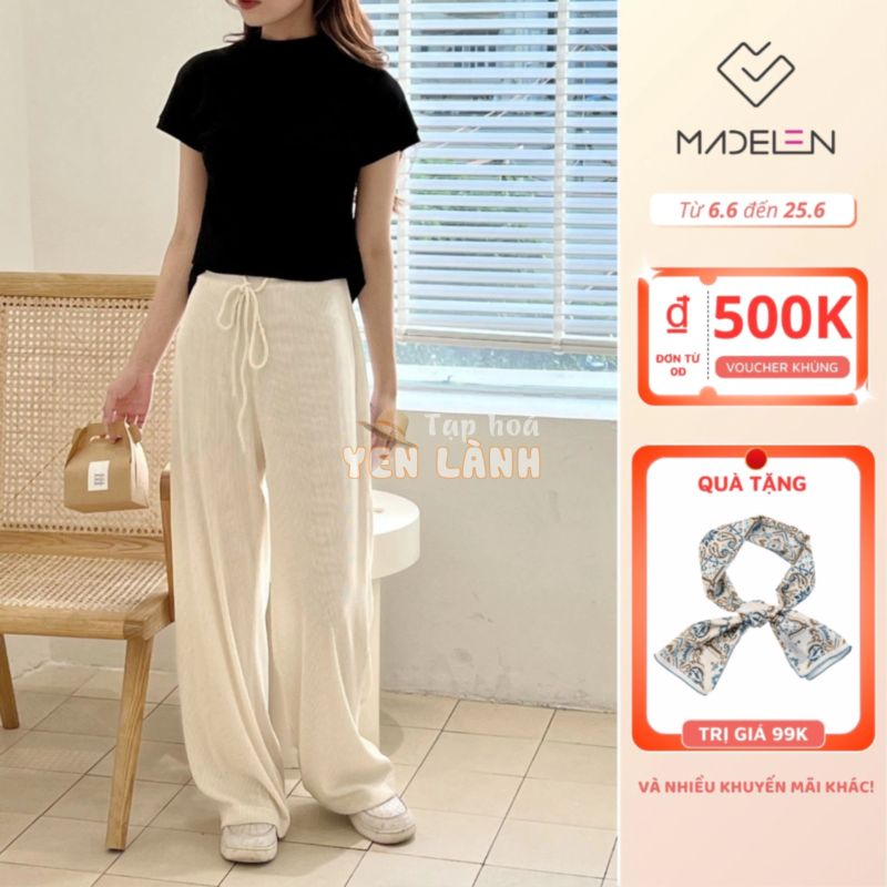 Quần culottes ống rộng vải tăm màu pastel MADELEN