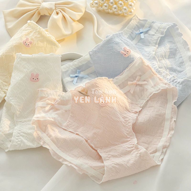 Quần đồ lót nữ cotton chip bé gái học sinh viền xinh đính nơ thỏ dễ thương kháng khuẩn cute quyến rũ  03