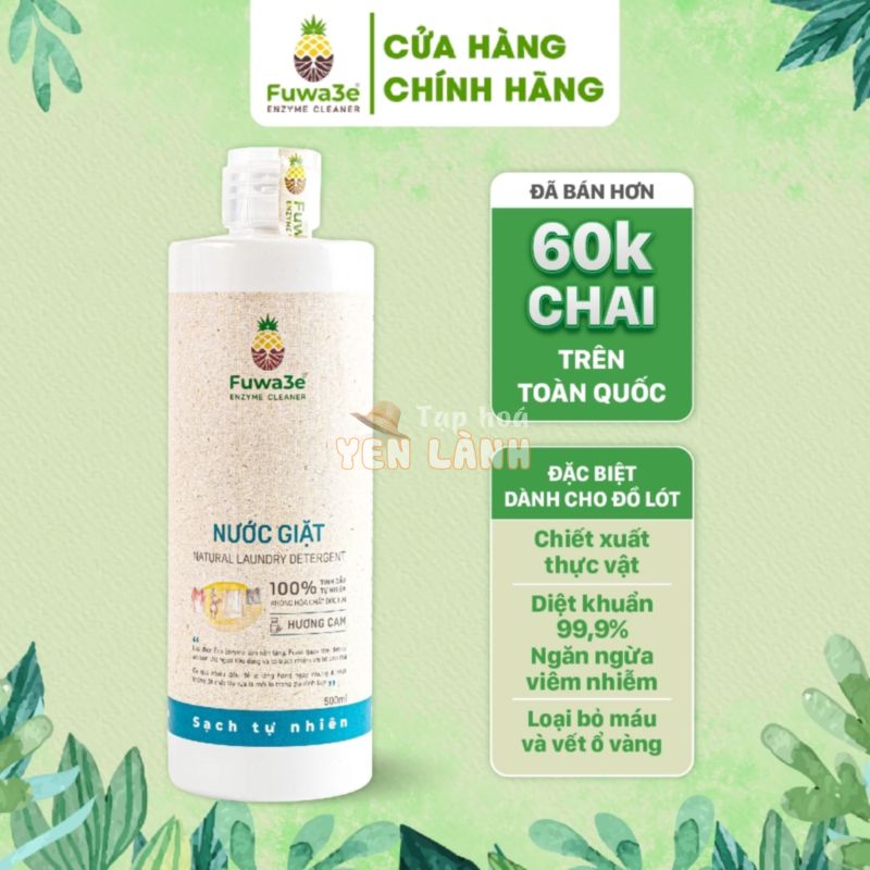 Nước Giặt Hữu Cơ Fuwa3e Organic Sinh Học 500ml Giặt Quần Áo Đồ Lót, An Toàn Cho Da