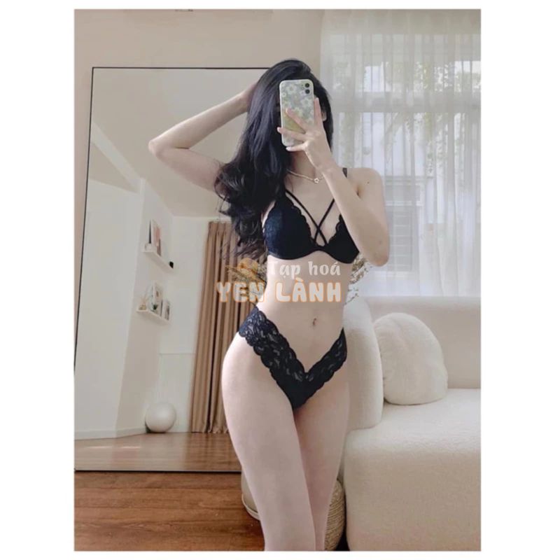 Bộ đồ lót nữ , nội y nữ ren sexy thiết kế quần chữ y, cổ chéo GIN Lingerie