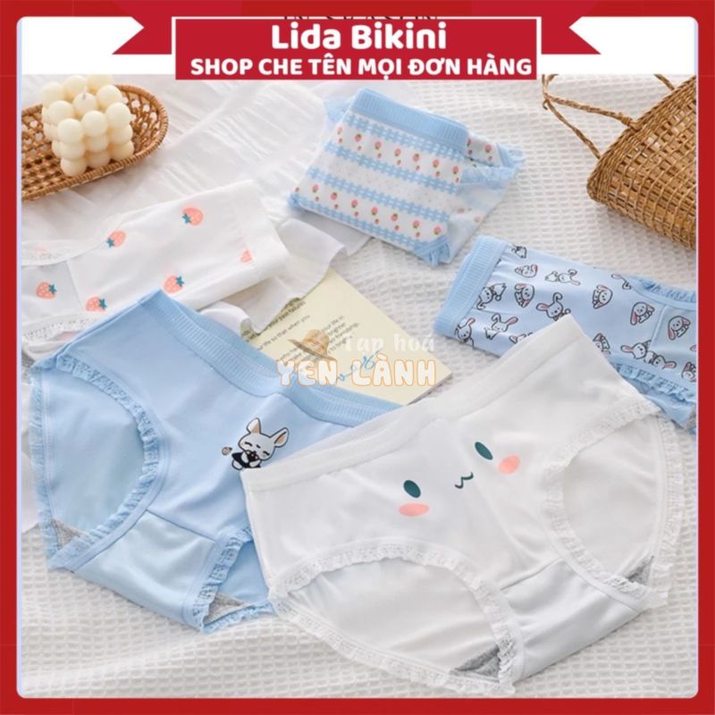 Quần Lót Nữ Lida Cao Cấp thiết kế Cotton mềm mại tông xanh họa tiết cute thỏ đáng yêu MÃ CS018