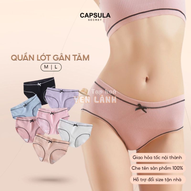 Quần lót nữ cotton, Quần lót nữ gân tăm viền màu đen cách điệu đính nơ mềm mại gợi cảm