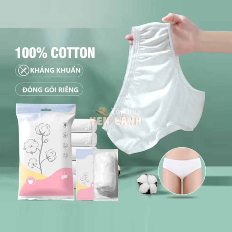 Quần lót giấy Nữ 100% cotton dùng 1 lần, đáy 2 lớp, dùng khi đi du lịch dã ngoại, mẹ bầu đi sinh