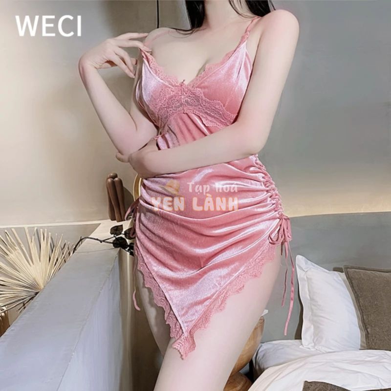 Weci Gợi Cảm Váy Ngủ Cổ Chữ V Ren Cám Dỗ Ngủ Đầm Nữ Sling Quần Lót Kỳ Lạ Trang Phục Đầm Nhung Duyên Dáng Váy Ngủ