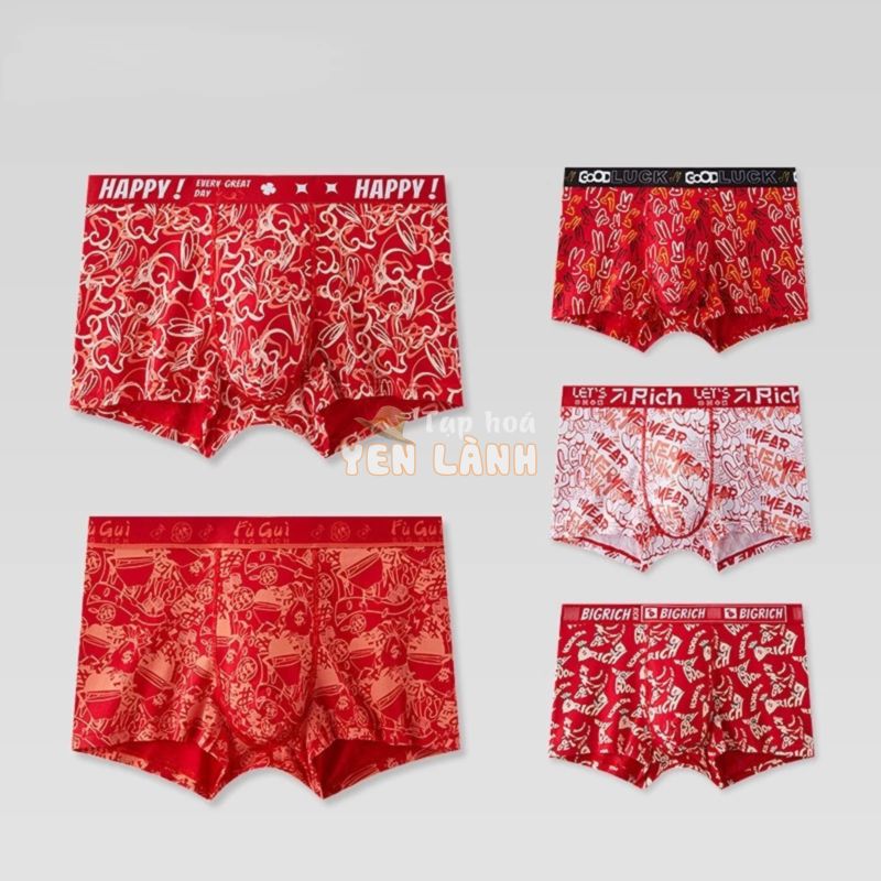 Quần Lót Nam Boxer Thun Lạnh Cao Cấp Combo 4 Cái Mặc Vật Liệu Bông Liền Mạch Và Thoải Mái Họa Tiết Thời Trang Màu đỏ TTL292