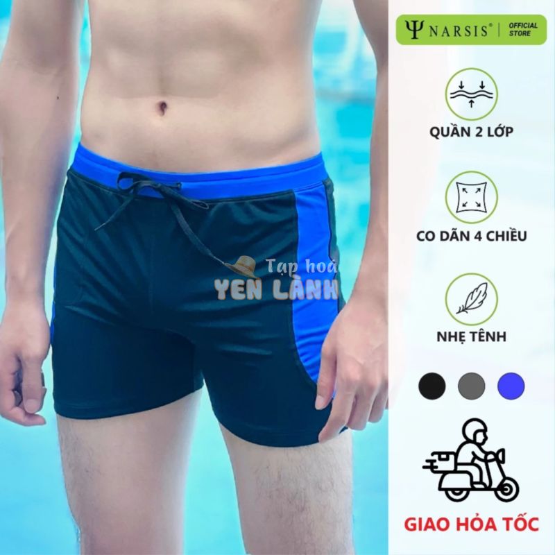 Quần bơi nam cao cấp Narsis Q23005 có lớp lót kháng khuẩn và túi khóa khóa kéo đựng đồ co giãn 4 chiều thoải mái