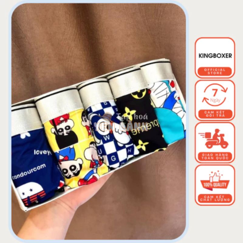 Quần lót nam, quần sịp đùi boxer nam chất thun lạnh cao cấp co dãn in hình họa tiết cute Doremon, Shin – KINGBOXER SHOP