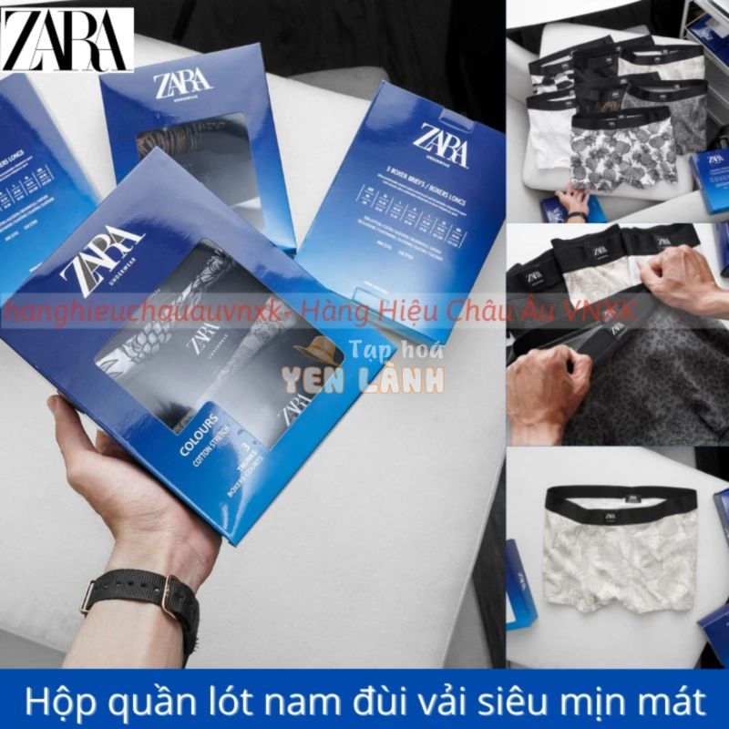 [Mới] Hộp 3 Quần Lót (Sịp) Nam BOXER ZARA ĐÙI Chất Vải Lụa Mát 4 Chiều Cực Mịn hàng xuất xịn chính hãng