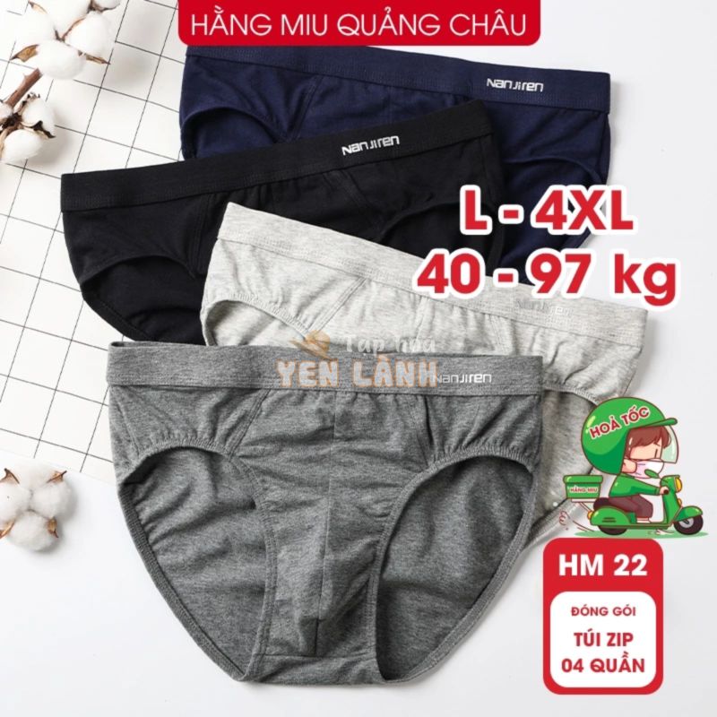 Combo 4 Quần Lót Nam Tam Giác Nanjiren Cotton Cao Cấp Kháng Khuẩn, Thoáng Khí, Nam Tính, Bigsize