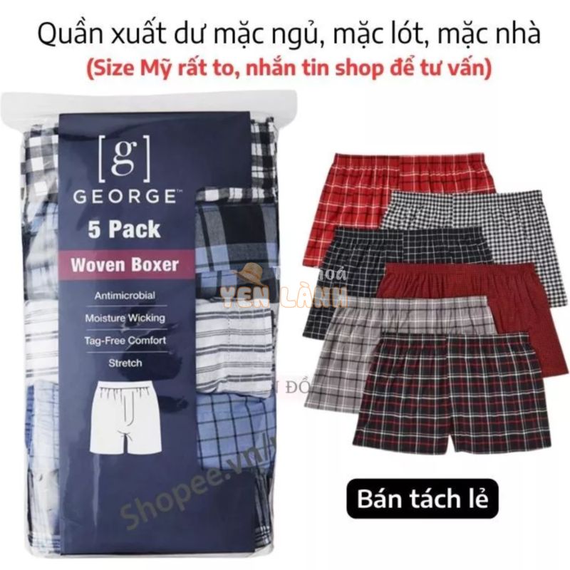 Quần đùi nam cotton mặc nhà xuất dư không nhăn mát sọc caro (tách lẻ), quần lót nam mặc ngủ – Mumoto