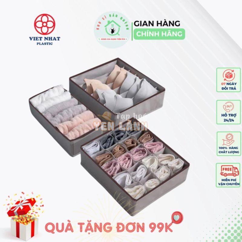 Combo, Bộ 3 hộp vải đựng bảo quản đồ lót, khay đựng quần áo tất vớ vải không dệt tiết kiệm diện tích 6, 7, 24 ngăn