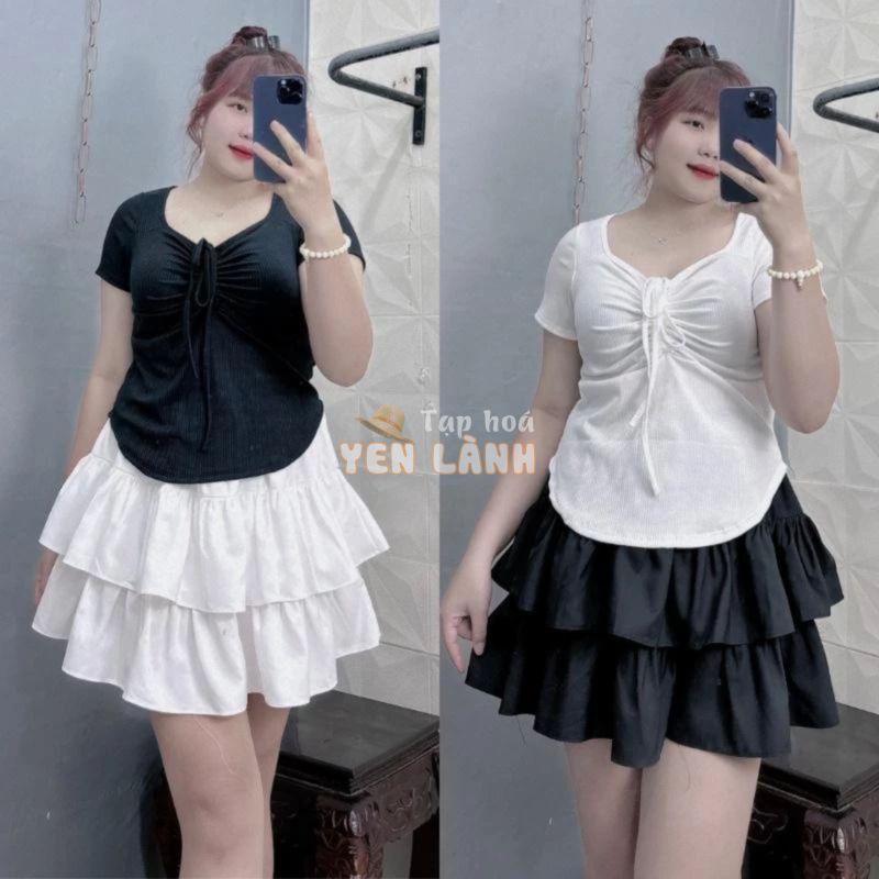 Chân váy xòe Nhỏ Clothing bigsize hai tầng chất vải lụa chéo mềm min lót quần bảo hộ 58-95kg xinh xắn dễ phối   CV XOE