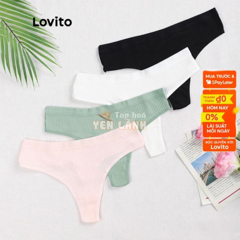 Quần lót lọt khe quần nữ Lovito độ co giãn cao màu trơn sexy L00303 (hồng/xanh lá)