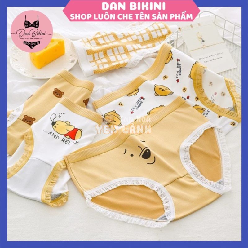 Quần Lót Nữ Cotton Cao Cấp mềm mại tông vàng họa tiết cute gấu BEAR đáng yêu MÃ CS09