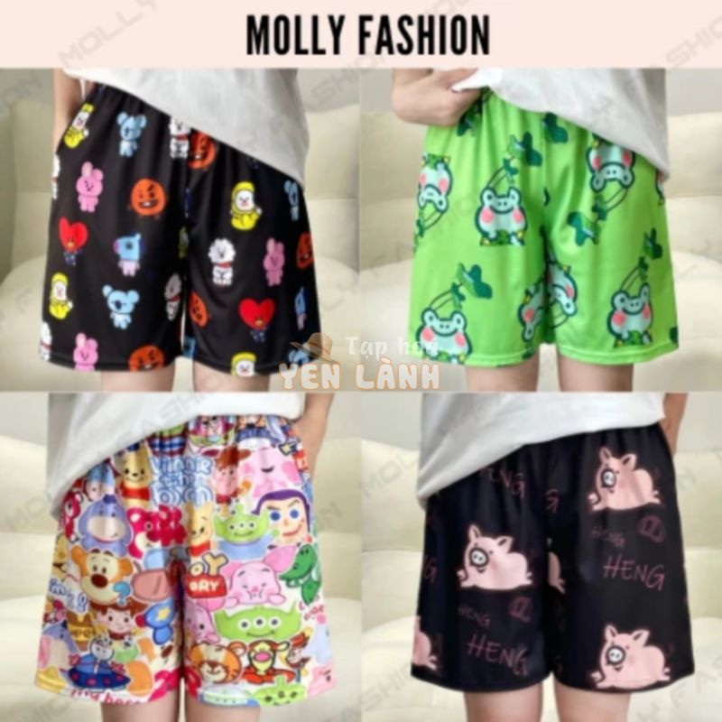 Quần short lửng Nam nữ Hoạt hình BST04 báo hồng vịt vàng ♥️ Quần đùi thun cartoon mặc nhà unisex đồ đi biển MollyFashion