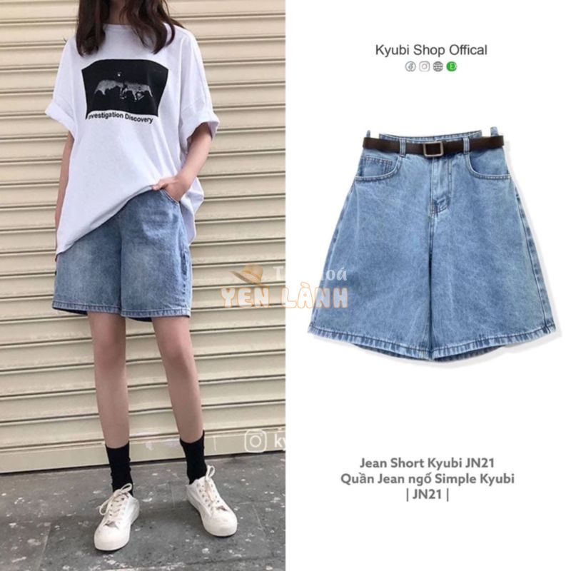 Quần sọt jean ngố lửng nữ Simple Kyubi Ulzzang form rộng (Có Bigsize, Size đại) – Quần Short Jean Kyubi JN21