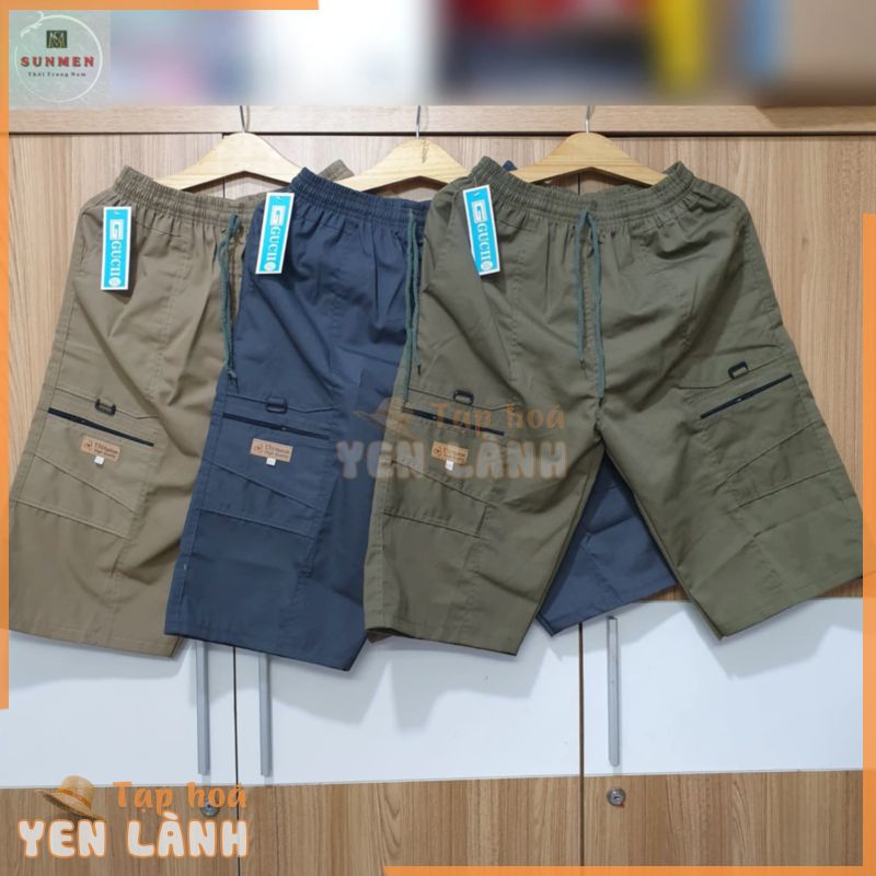 [GUCII] Quần short túi hộp nam trung niên si lửng chất kaki lưng thun co giãn from rộng thoải mái size 50-76kg