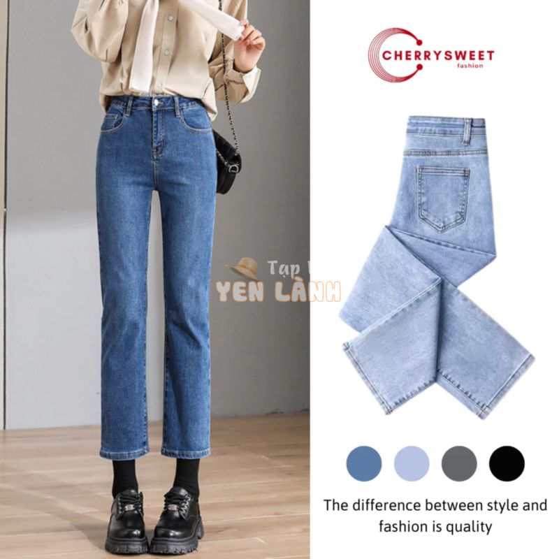 Quần skinny jean nữ CHERRYSWEET ống đứng ngắn dáng lửng suông co giãn phong cách Hàn Quốc T029